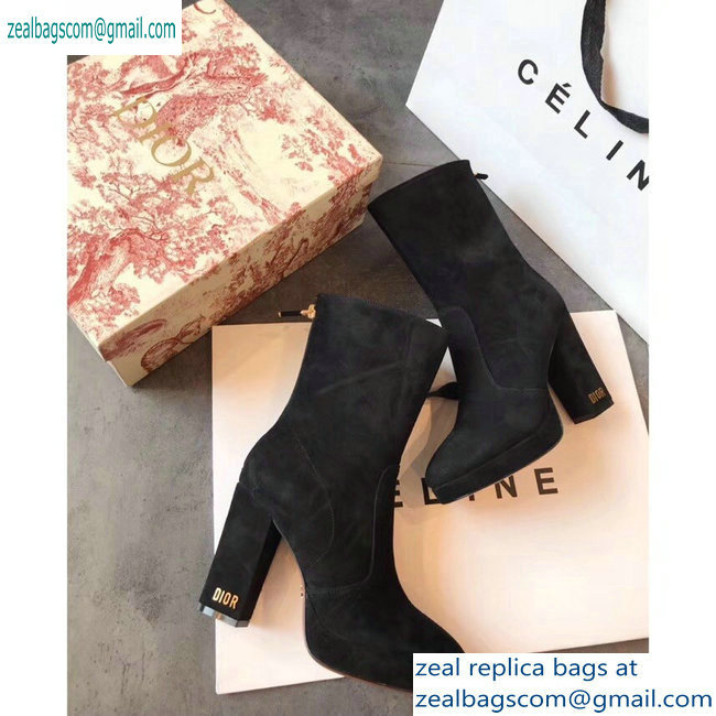 Dior Heel 10cm D-Rise Zipped Ankle Boots Suede Black 2019 - Click Image to Close