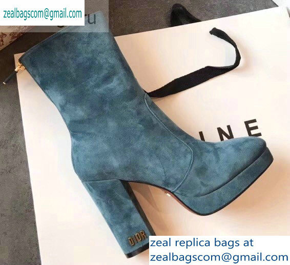 Dior Heel 10cm D-Rise Zipped Ankle Boots Suede Cyan 2019