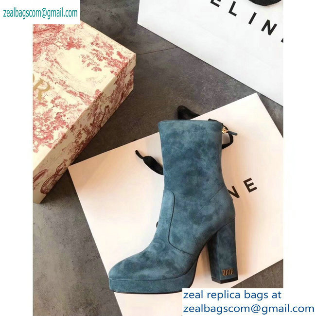 Dior Heel 10cm D-Rise Zipped Ankle Boots Suede Cyan 2019