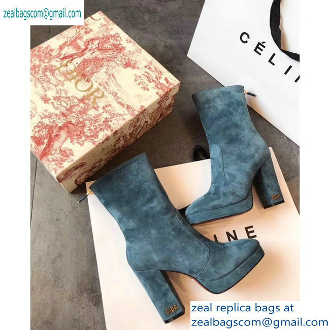 Dior Heel 10cm D-Rise Zipped Ankle Boots Suede Cyan 2019