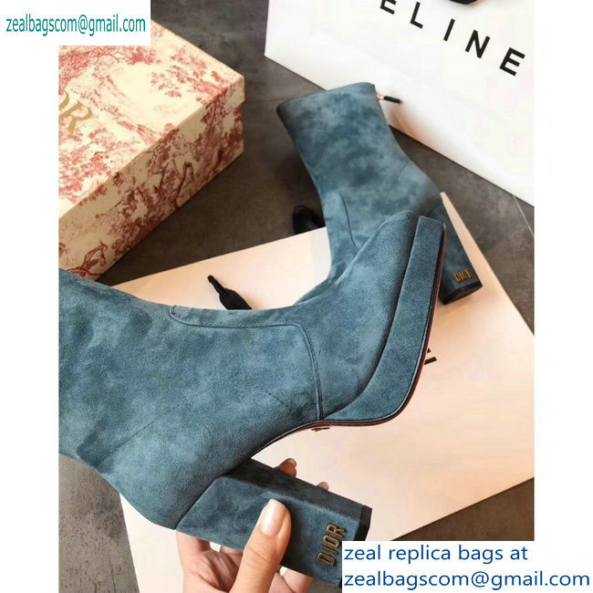 Dior Heel 10cm D-Rise Zipped Ankle Boots Suede Cyan 2019