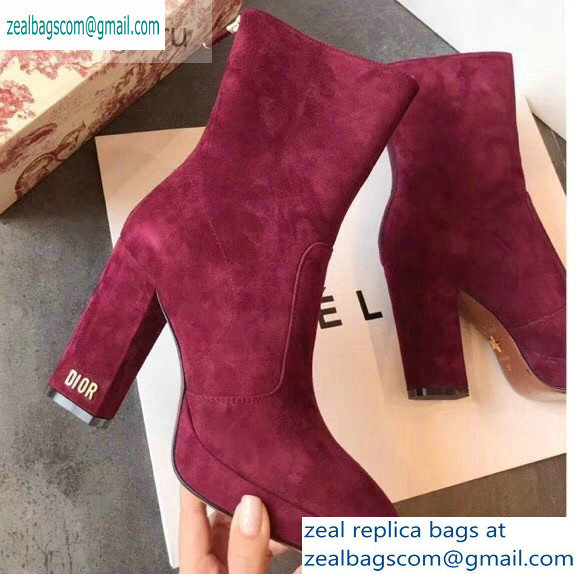 Dior Heel 10cm D-Rise Zipped Ankle Boots Suede Dark Red 2019