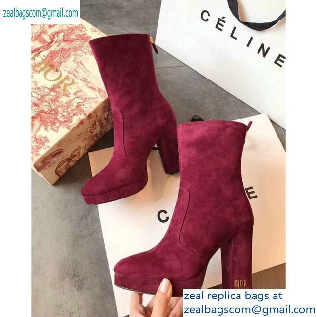 Dior Heel 10cm D-Rise Zipped Ankle Boots Suede Dark Red 2019 - Click Image to Close