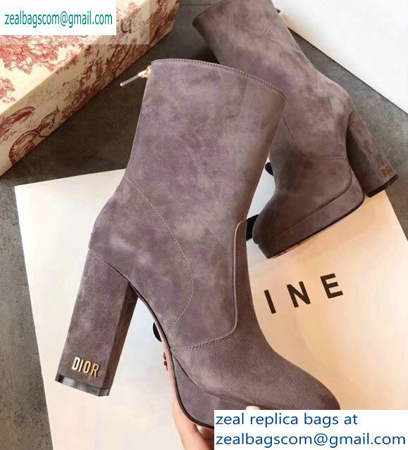 Dior Heel 10cm D-Rise Zipped Ankle Boots Suede Gray 2019