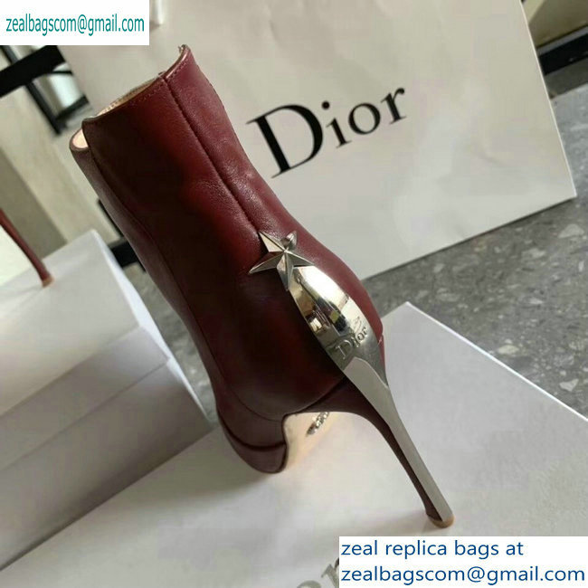 Dior Heel 10cm Star Ankle Boots Burgundy 2019