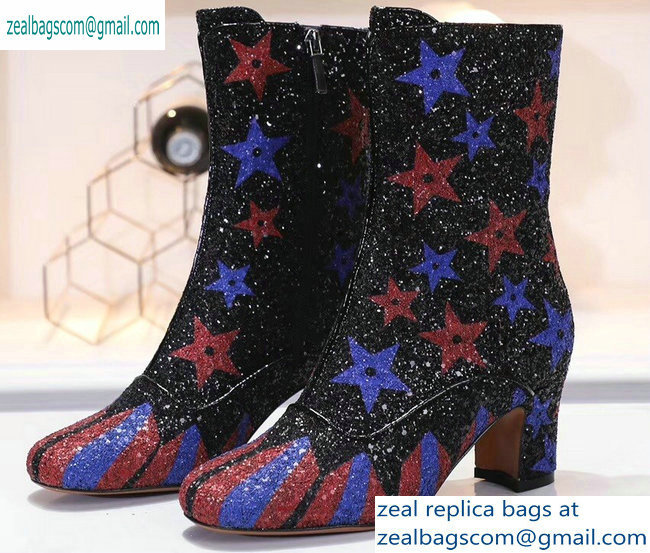 Dior Heel 6.5cm D-Circus Low Boots Stars and Stripes in Glitter Black 2019