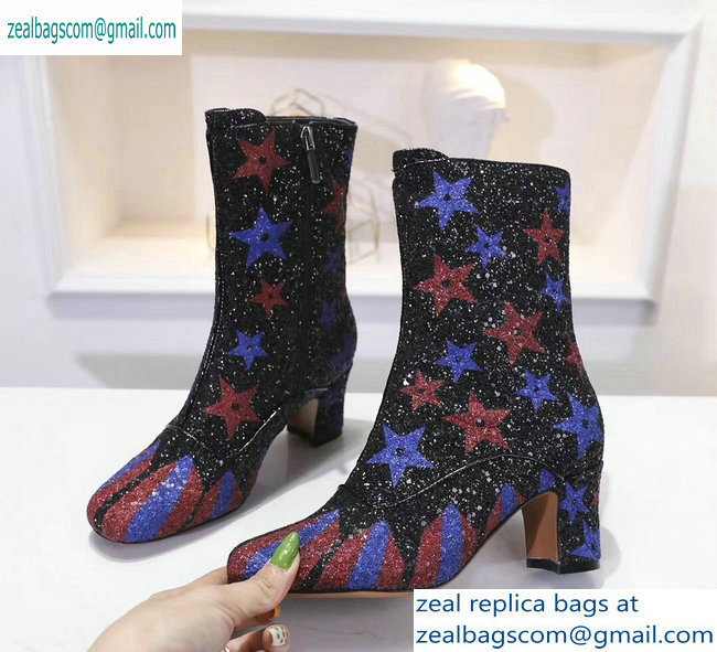 Dior Heel 6.5cm D-Circus Low Boots Stars and Stripes in Glitter Black 2019