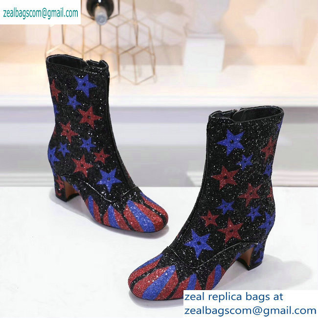 Dior Heel 6.5cm D-Circus Low Boots Stars and Stripes in Glitter Black 2019 - Click Image to Close