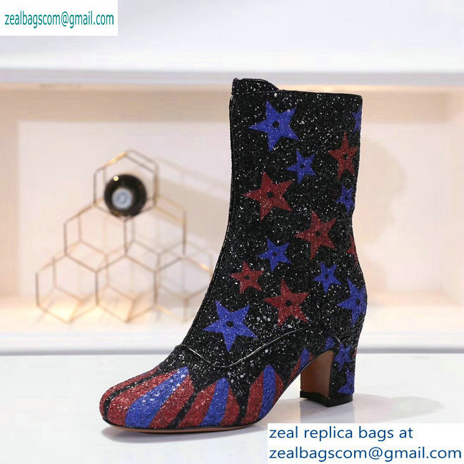 Dior Heel 6.5cm D-Circus Low Boots Stars and Stripes in Glitter Black 2019 - Click Image to Close