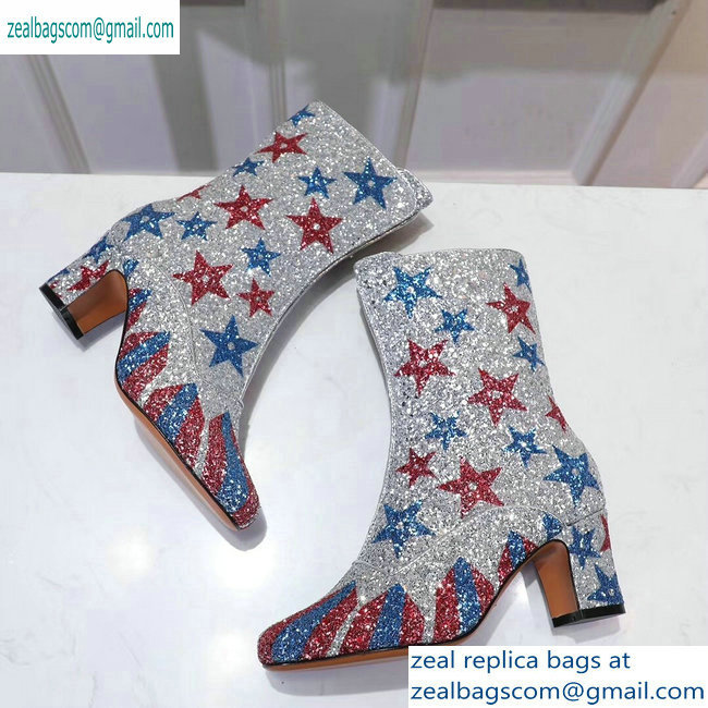 Dior Heel 6.5cm D-Circus Low Boots Stars and Stripes in Glitter Silver 2019