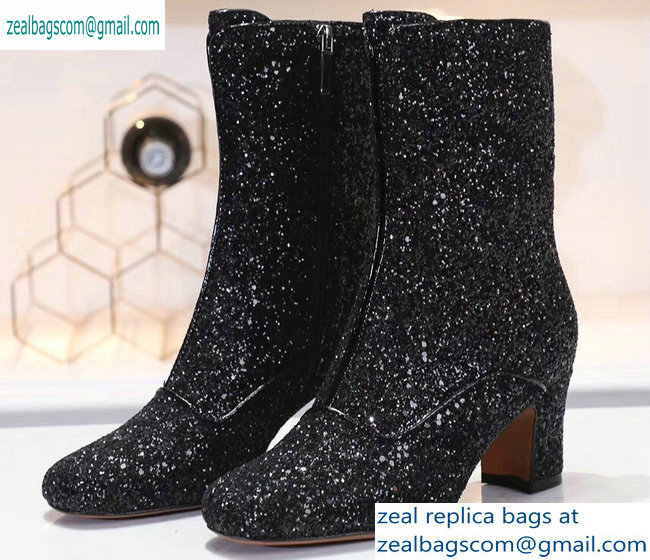 Dior Heel 6.5cm D-Circus Low Boots in Glitter Black 2019