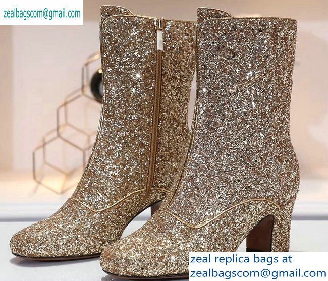 Dior Heel 6.5cm D-Circus Low Boots in Glitter Gold 2019