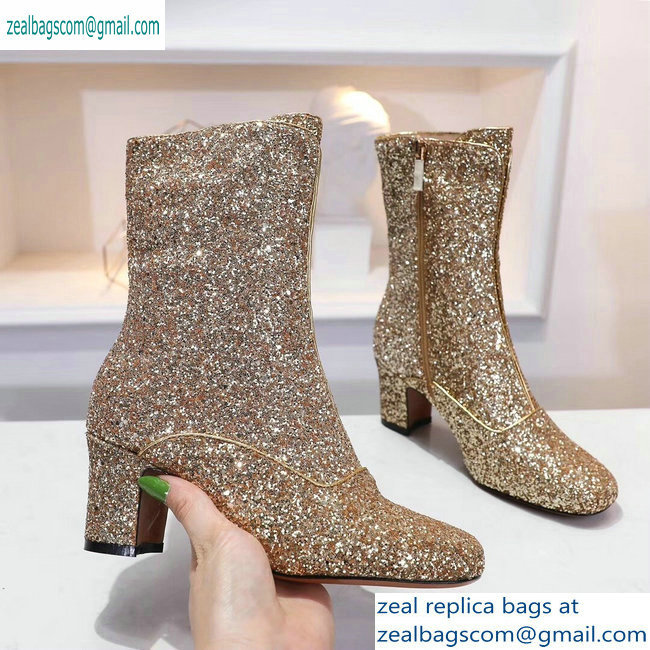 Dior Heel 6.5cm D-Circus Low Boots in Glitter Gold 2019