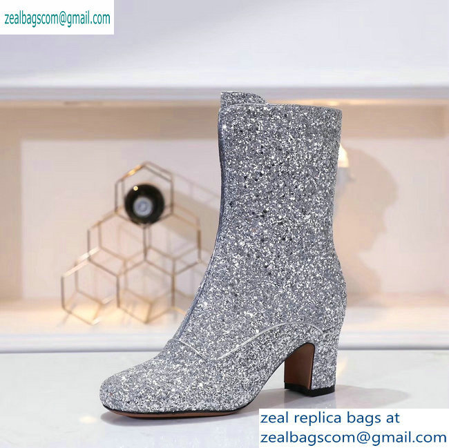 Dior Heel 6.5cm D-Circus Low Boots in Glitter Silver 2019