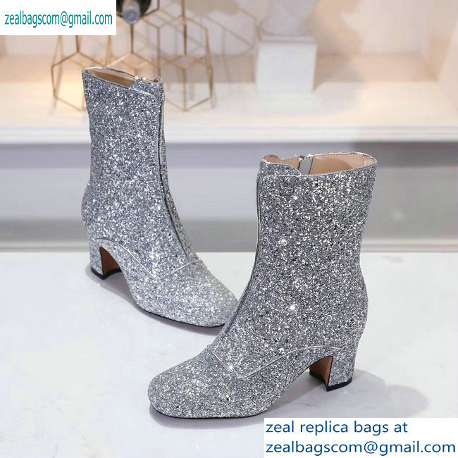 Dior Heel 6.5cm D-Circus Low Boots in Glitter Silver 2019