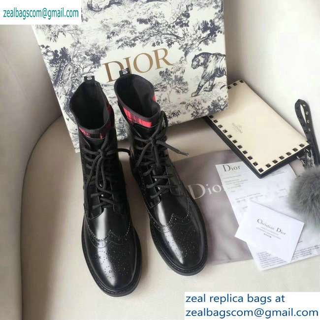 Dior Lace-up Ankle Boots Black/Red 2019 - Click Image to Close