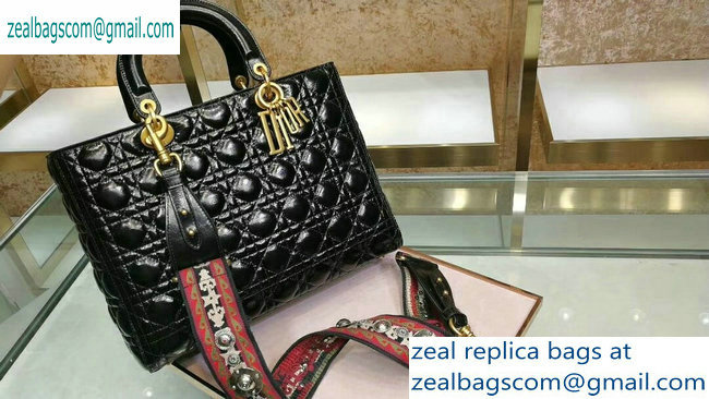 Dior Large Lady Dior Bag in black patent Leather with Gold Hardware