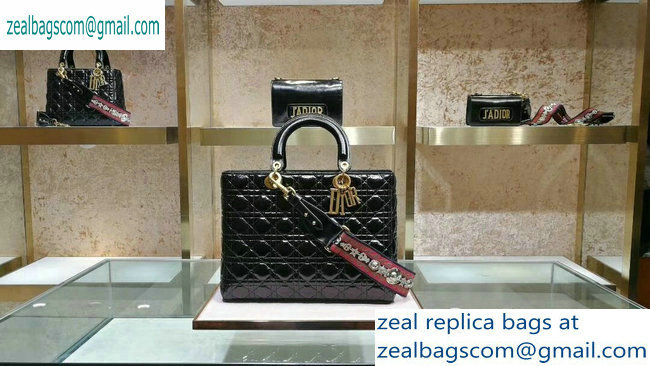 Dior Large Lady Dior Bag in black patent Leather with Gold Hardware - Click Image to Close