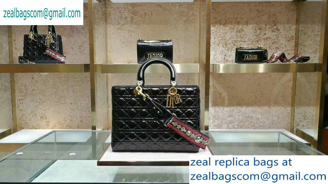 Dior Large Lady Dior Bag in black patent Leather with Gold Hardware