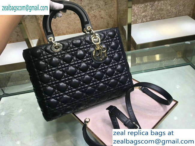 Dior Large Lady Dior Bag in black sheepskin Leather with Gold Hardware
