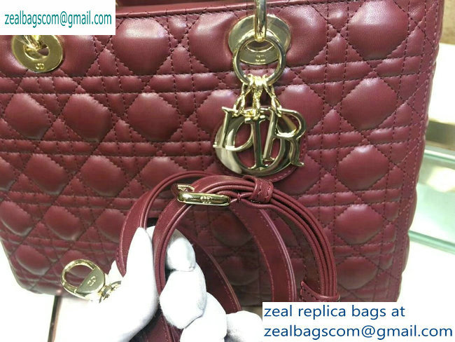 Dior Large Lady Dior Bag in burgundy sheepskin Leather with Gold Hardware