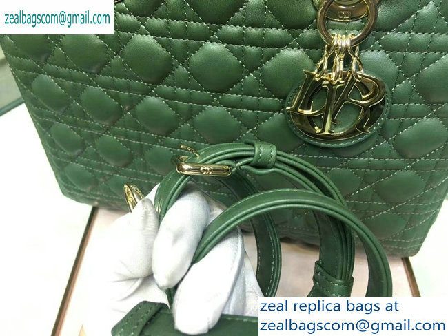 Dior Large Lady Dior Bag in dark green sheepskin Leather with Gold Hardware - Click Image to Close