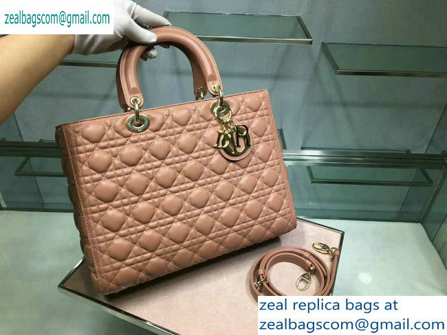 Dior Large Lady Dior Bag in nude pink sheepskin Leather with Gold Hardware