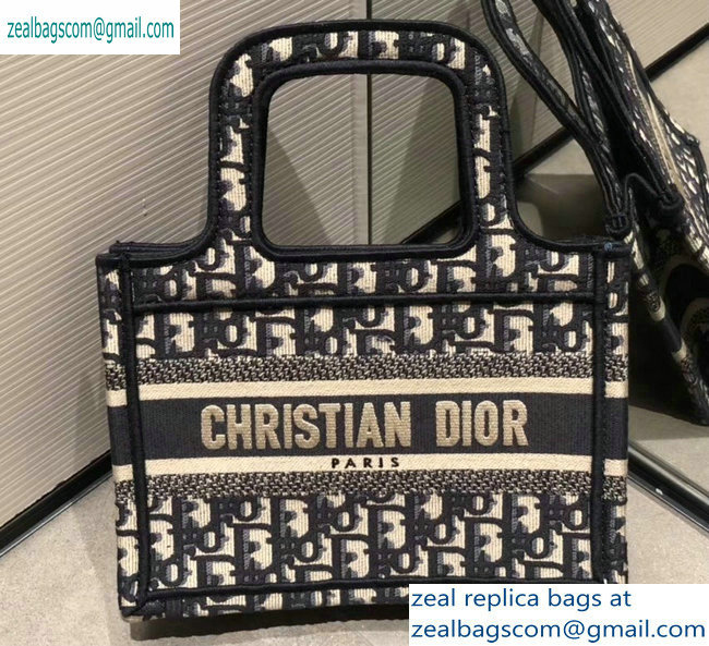 Dior Mini Book Tote Bag In Embroidered Oblique Canvas Blue 2019 - Click Image to Close