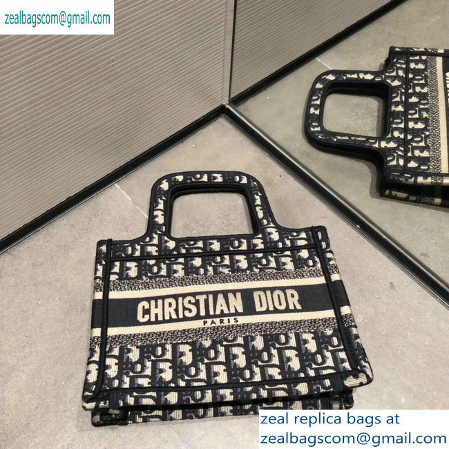 Dior Mini Book Tote Bag In Embroidered Oblique Canvas Blue 2019 - Click Image to Close