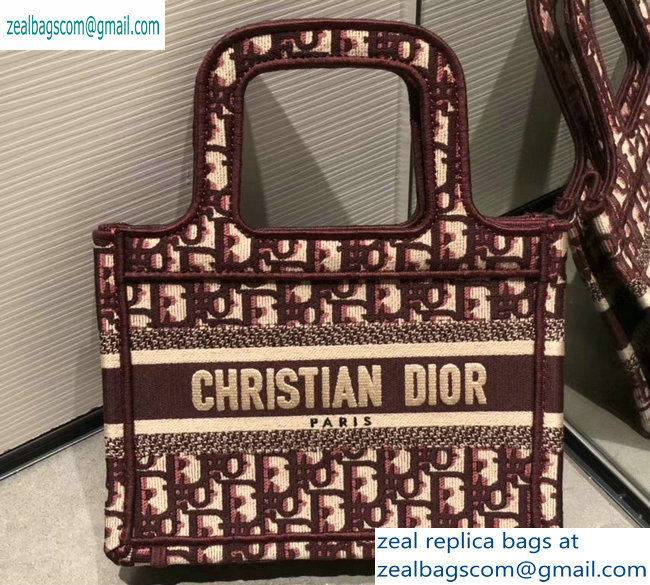 Dior Mini Book Tote Bag In Embroidered Oblique Canvas Burgundy 2019 - Click Image to Close