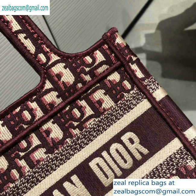 Dior Mini Book Tote Bag In Embroidered Oblique Canvas Burgundy 2019