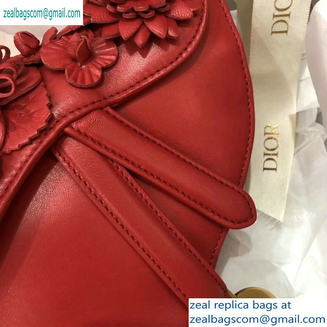 Dior Mini Saddle Bag in Red Lambskin with Embroidered Flowers Fall 2019 - Click Image to Close