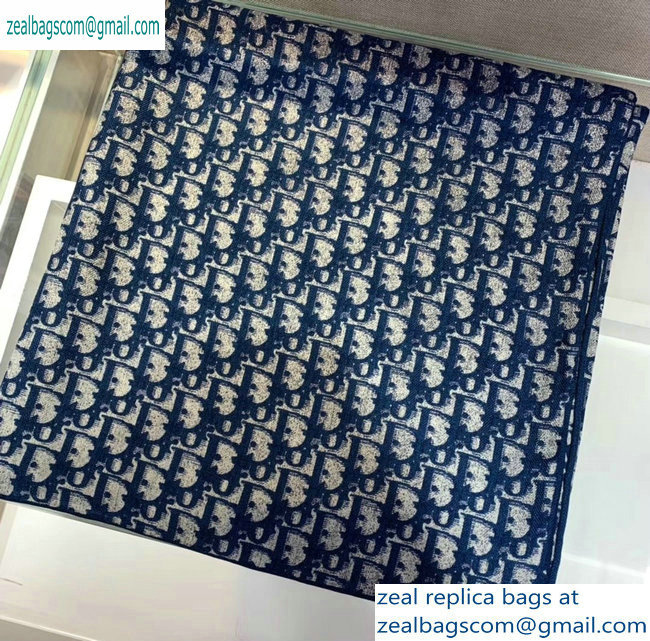 Dior Oblique Cashmere Scarf 140x140cm Blue 2019