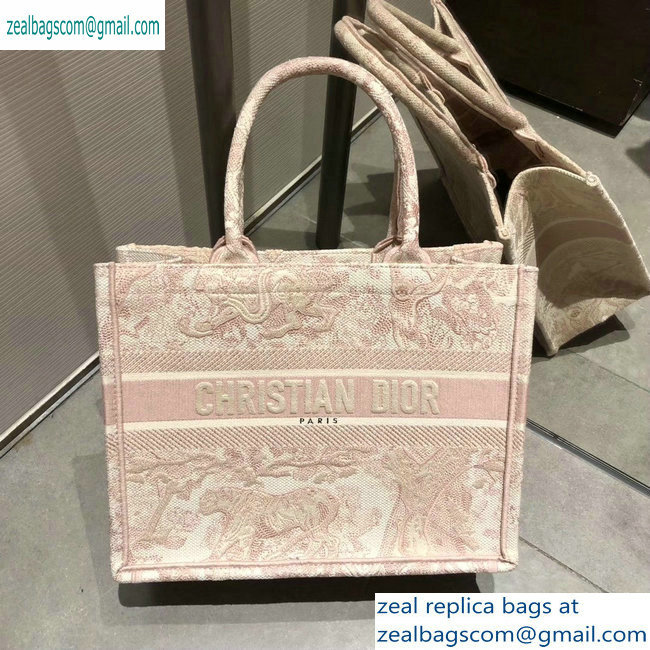 Dior small Book Tote Bag In Embroidered Canvas pink 2019