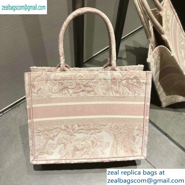 Dior small Book Tote Bag In Embroidered Canvas pink 2019