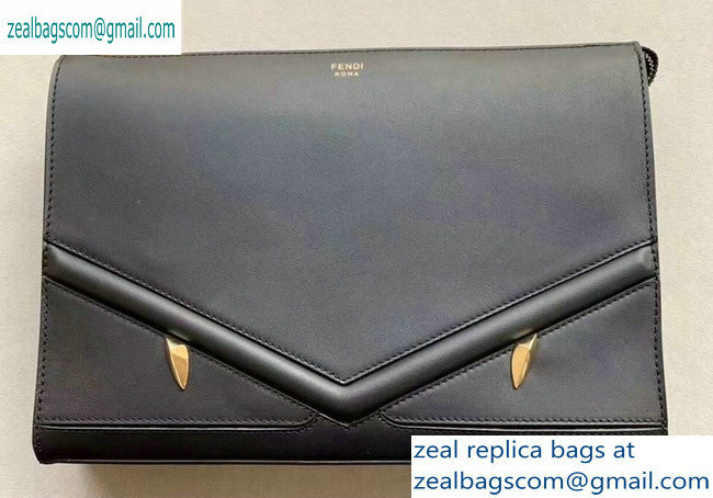 Fendi Bag Bugs Eyes Slim Pouch Clutch Bag Leather Black 2019 - Click Image to Close