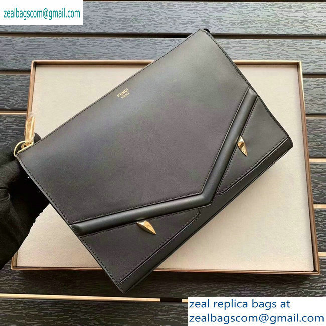 Fendi Bag Bugs Eyes Slim Pouch Clutch Bag Leather Black 2019