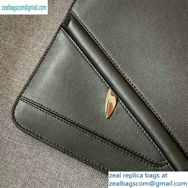 Fendi Bag Bugs Eyes Slim Zippered Pouch Clutch Bag Leather Black 2019