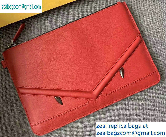 Fendi Bag Bugs Eyes Slim Zippered Pouch Clutch Bag Leather Red 2019 - Click Image to Close