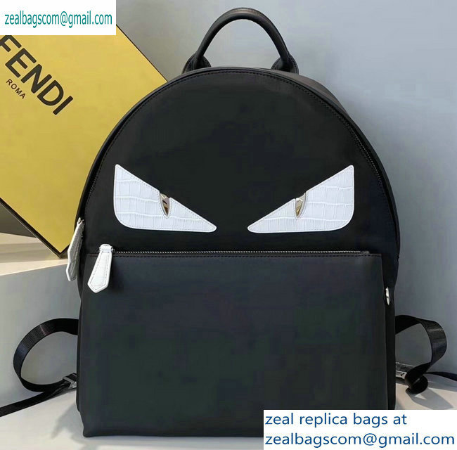 Fendi Bag Bugs Large Backpack Bag Black/White Eyes with Front Pocket 2019