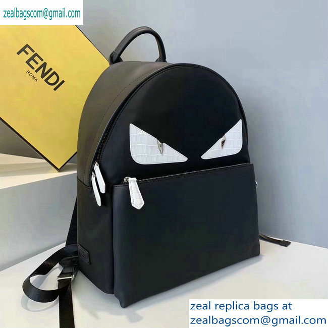 Fendi Bag Bugs Large Backpack Bag Black/White Eyes with Front Pocket 2019