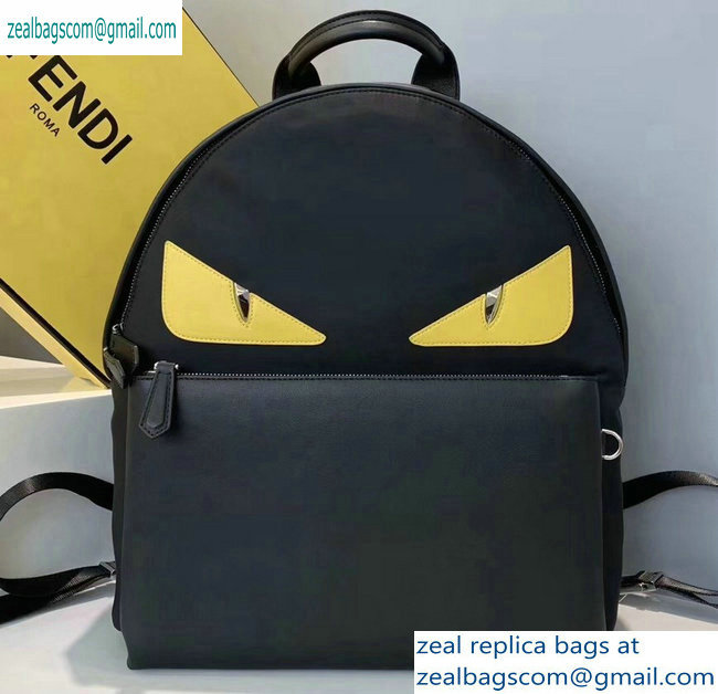 Fendi Bag Bugs Large Backpack Bag Black/Yellow Eyes with Front Pocket 2019 - Click Image to Close