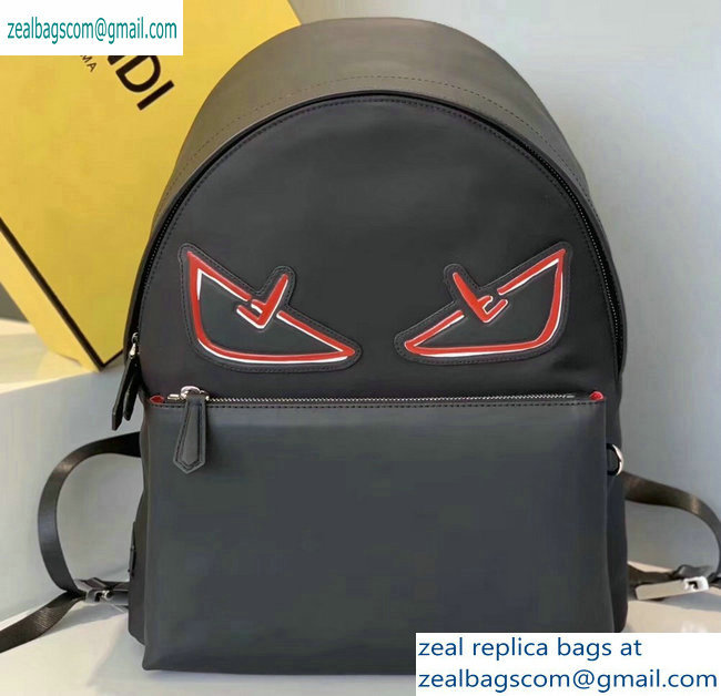 Fendi Bag Bugs Large Backpack Bag with Front Pocket Black/Red Diabolic Eyes 2019