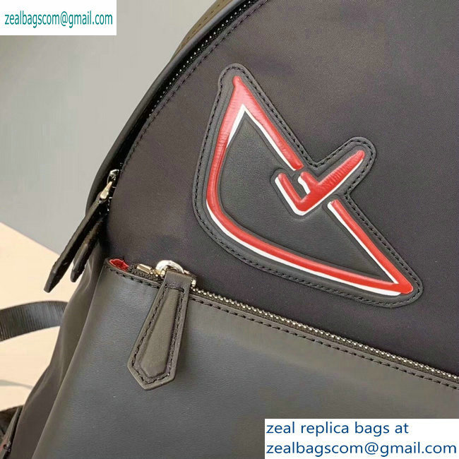 Fendi Bag Bugs Large Backpack Bag with Front Pocket Black/Red Diabolic Eyes 2019