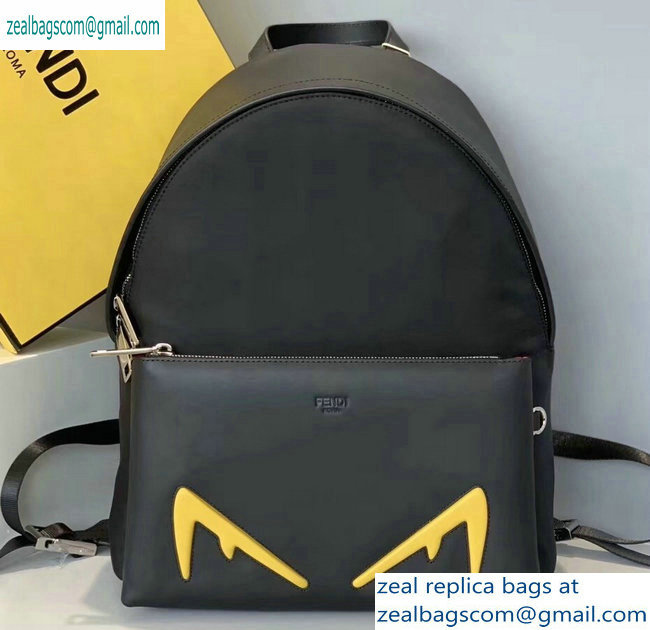 Fendi Bag Bugs Large Backpack Bag with Front Pocket Black/Yellow Diabolic Eyes 2019 - Click Image to Close