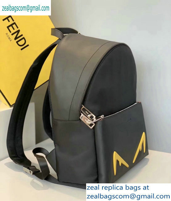 Fendi Bag Bugs Large Backpack Bag with Front Pocket Black/Yellow Diabolic Eyes 2019