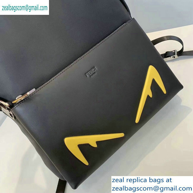 Fendi Bag Bugs Large Backpack Bag with Front Pocket Black/Yellow Diabolic Eyes 2019