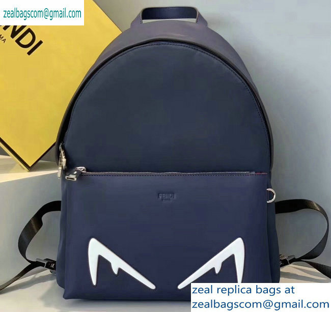 Fendi Bag Bugs Large Backpack Bag with Front Pocket Blue/White Diabolic Eyes 2019