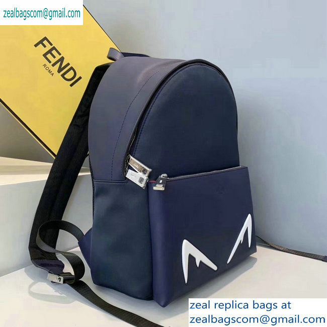 Fendi Bag Bugs Large Backpack Bag with Front Pocket Blue/White Diabolic Eyes 2019