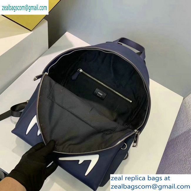 Fendi Bag Bugs Large Backpack Bag with Front Pocket Blue/White Diabolic Eyes 2019